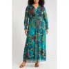 London Times Twist Front Bishop Sleeve Maxi Dress In Blue