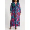 London Times Twist Front Bishop Sleeve Maxi Dress In Multi