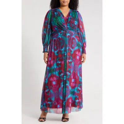 London Times Twist Front Bishop Sleeve Maxi Dress In Multi