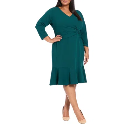 London Times Twist Front Flounce Hem Midi Dress In Blue