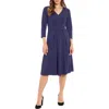 London Times V-neck Long Sleeve Crepe Midi Dress In Astral