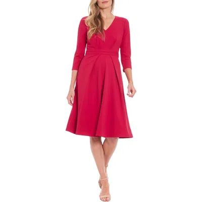 London Times V-neck Long Sleeve Crepe Midi Dress In Sangria