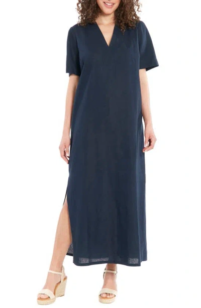 London Times V-neck Maxi Dress In Navy