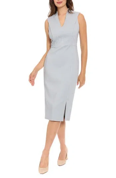 London Times V-neck Pleated Shoulder Sheath Dress In Gray
