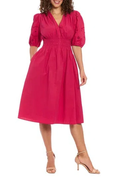 London Times V-neck Puff Sleeve Fit & Flare Dress