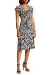 London Times V-neck Ruffle Midi Dress In Black/white