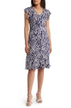 London Times V-neck Ruffle Midi Dress In Navy/ivory