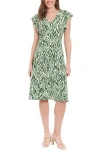 London Times V-neck Ruffle Midi Dress In Olive/ivory