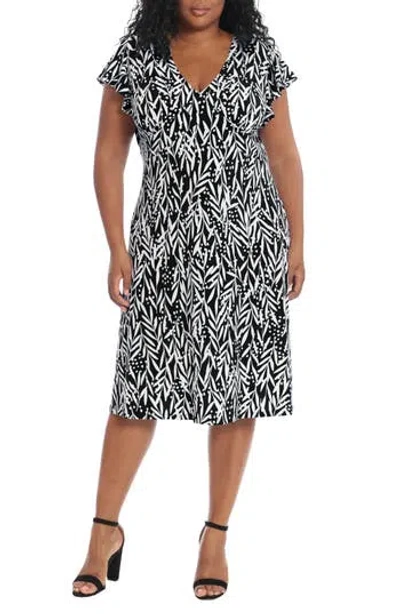 London Times V-neck Ruffle Sleeve Midi Dress In Black