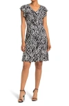 London Times Women's Ruffled-sleeve Fit & Flare Dress In Black/white
