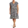 London Times V-neck Ruffle Sleeve Midi Dress In Black/white