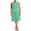 London Times V-neck Ruffle Sleeve Midi Dress In Green/white