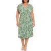 London Times V-neck Ruffle Sleeve Midi Dress In Olive/ivory