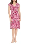 London Times V-neck Ruffle Sleeve Midi Dress In Wine/ivory