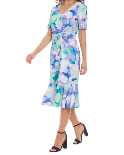 London Times V Neck Short Sleeve Dress In Lavender Floral In Multi