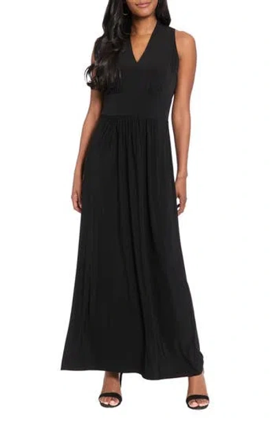 London Times V-neck Sleeveless Maxi Dress In Black