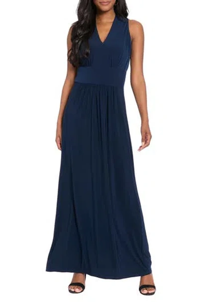 London Times V-neck Sleeveless Maxi Dress In Blue