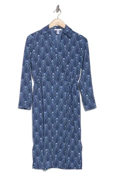 London Times Warp Style Long Sleeve Shirtdress In Blue