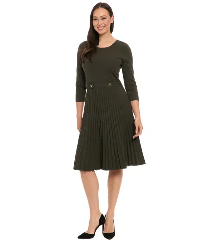 London Times Women's 3/4-sleeve Pleated Fit & Flare Dress In Multi