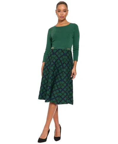 London Times Women's A-line Midi Sweater Dress In Green