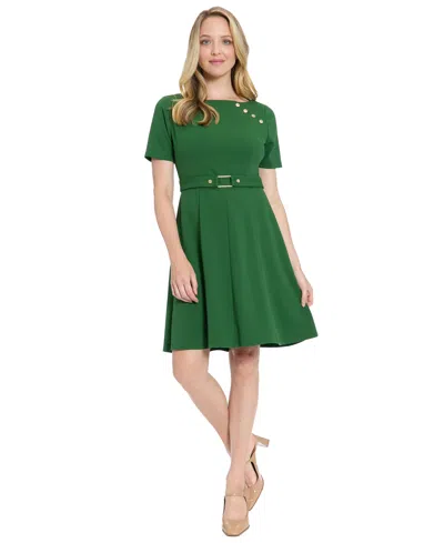 London Times Women's Asymmetrical Boat Neck Dress In Green