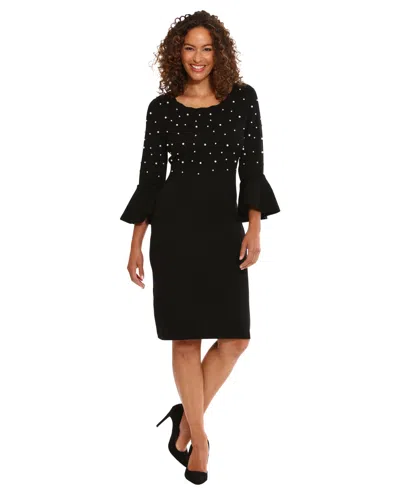 London Times Women's Bell Sleeve Crew Neck Body Con Dress In Black