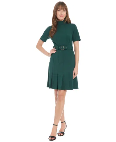 London Times Women's Belted Pleated Fit & Flare Dress In Green