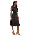 London Times Women's Boat Neck Fit And Flare Dress In Black