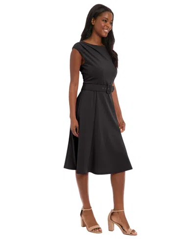 London Times Women's Boat Neck Fit And Flare Dress In Black