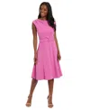 London Times Women's Boat Neck Fit And Flare Dress In Pink