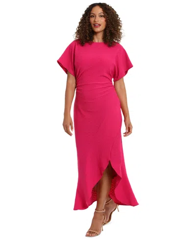 London Times Women's Boat-neck Flutter-sleeve Dress