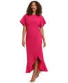 London Times Eyelet Short Sleeve Tulip Hem Midi Dress In Fuchsia