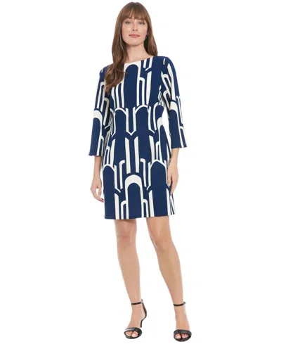 London Times Women's Boat Neck Mini Sheath Dress In Blue