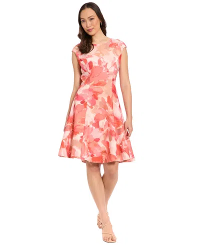 London Times Floral Cap Sleeve Fit & Flare Dress In Orange