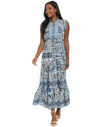 London Times Women's Collared Tiered Maxi Dress In Blue