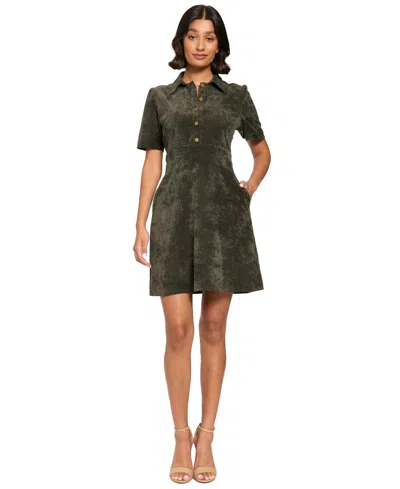 London Times Women's Corduroy Short-sleeve A-line Mini Dress In Green