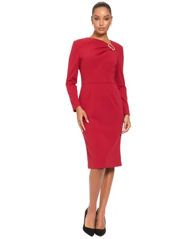 London Times Women's Cowl Neck Midi Sheath Dress In Red