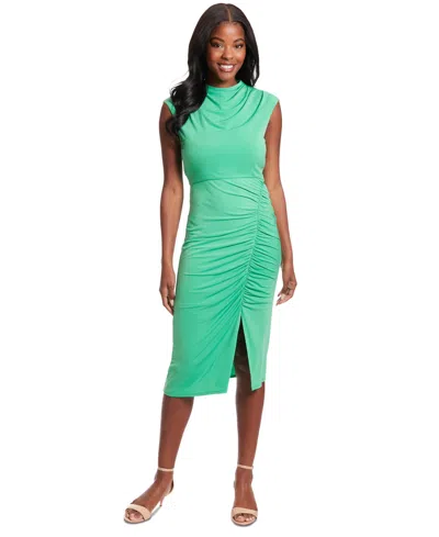 London Times Women's Cowl Neck Ruched Midi Dress In Ming Green