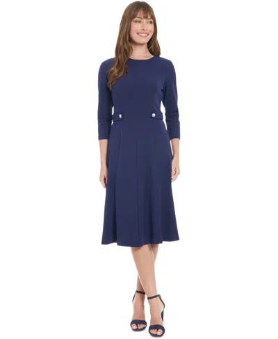 London Times Women's Crewneck 3/4-sleeve Fit & Flare Dress In Astral