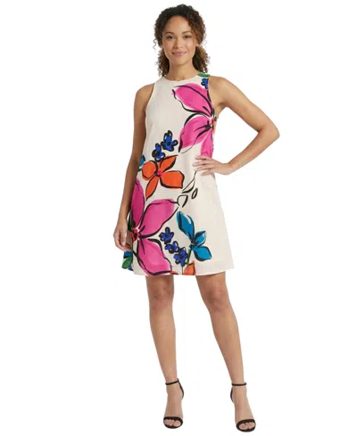 London Times Women's Crewneck Short Dress In Animal Print