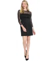 London Times Tuxedo Illusion Sleeve Minidress In Black