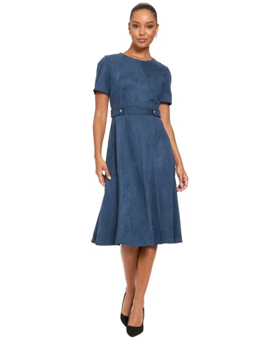 London Times Women's Fit And Flare Midi Short-sleeve Dress In Dark Teal