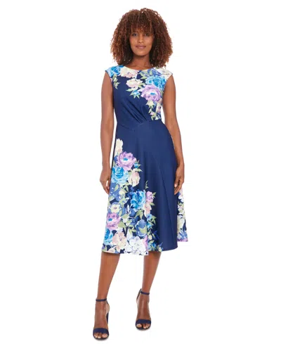 London Times Women's Floral Extended-shoulder Midi Dress In Open