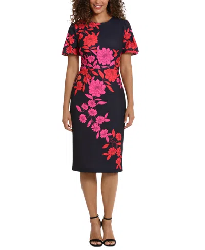 London Times Women's Floral Flutter-sleeve Midi Dress In Black Coral