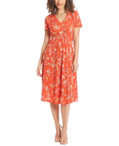 London Times Women's Floral-print Fit & Flare Dress In Coral Mult