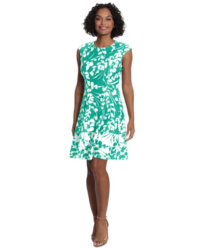 London Times Women's Floral-print Fit & Flare Dress In Green