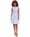 London Times Women's Floral-print Fit & Flare Dress In Peri,ivory
