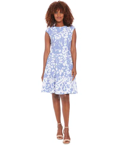 London Times Women's Floral-print Fit & Flare Dress In Peri,ivory