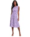 London Times Petite Floral-print Jewel-neck Dress In Lilac,white