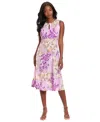 London Times Garden Medley Floral Keyhole Sleeveless Midi Dress In Lilac Pur